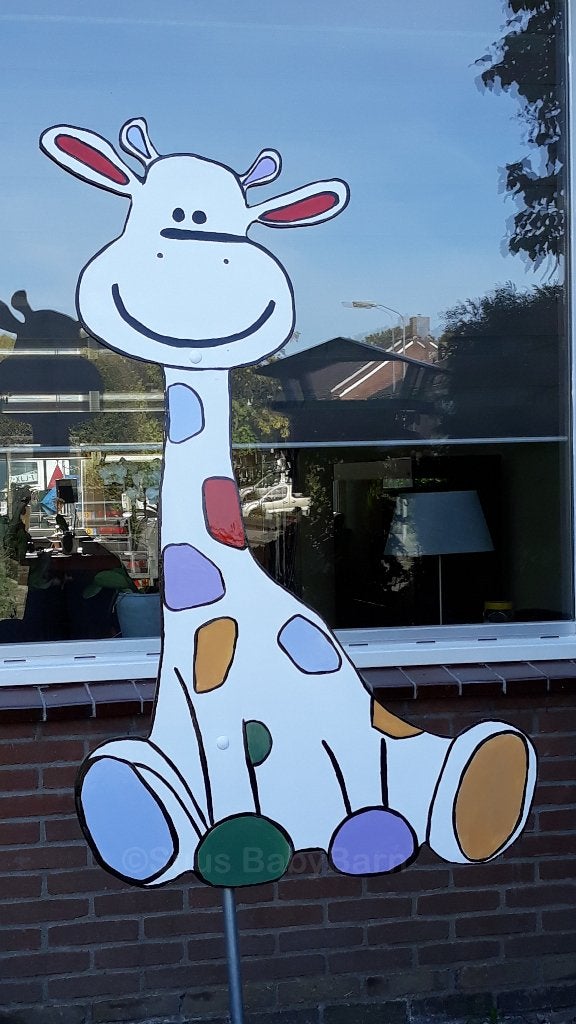 Geboortebord Fleurige Giraffe ipv geboorte Ooievaar., Ophalen of Verzenden, Geboortebord