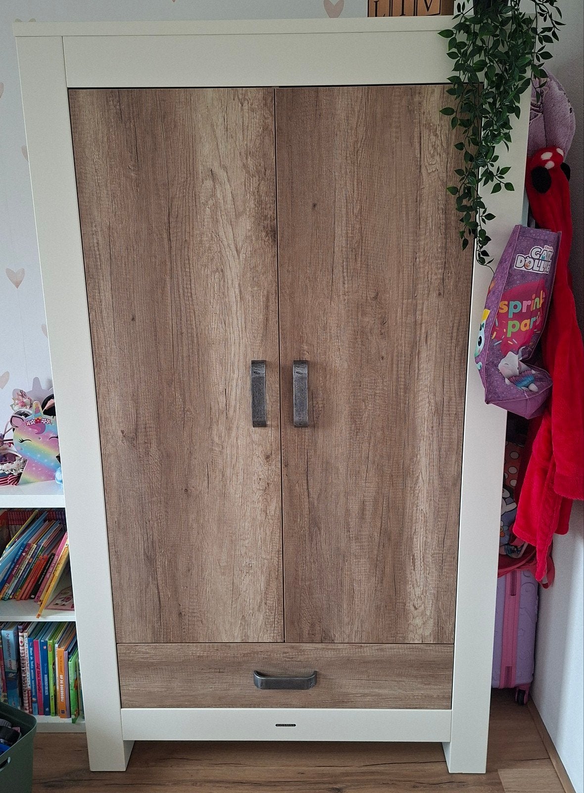 Kidsmill Long Island Kledingkast 2-Deurs Wit / Oldwood, Ophalen, 100 tot 150 cm, Modern, 150 tot 200 cm