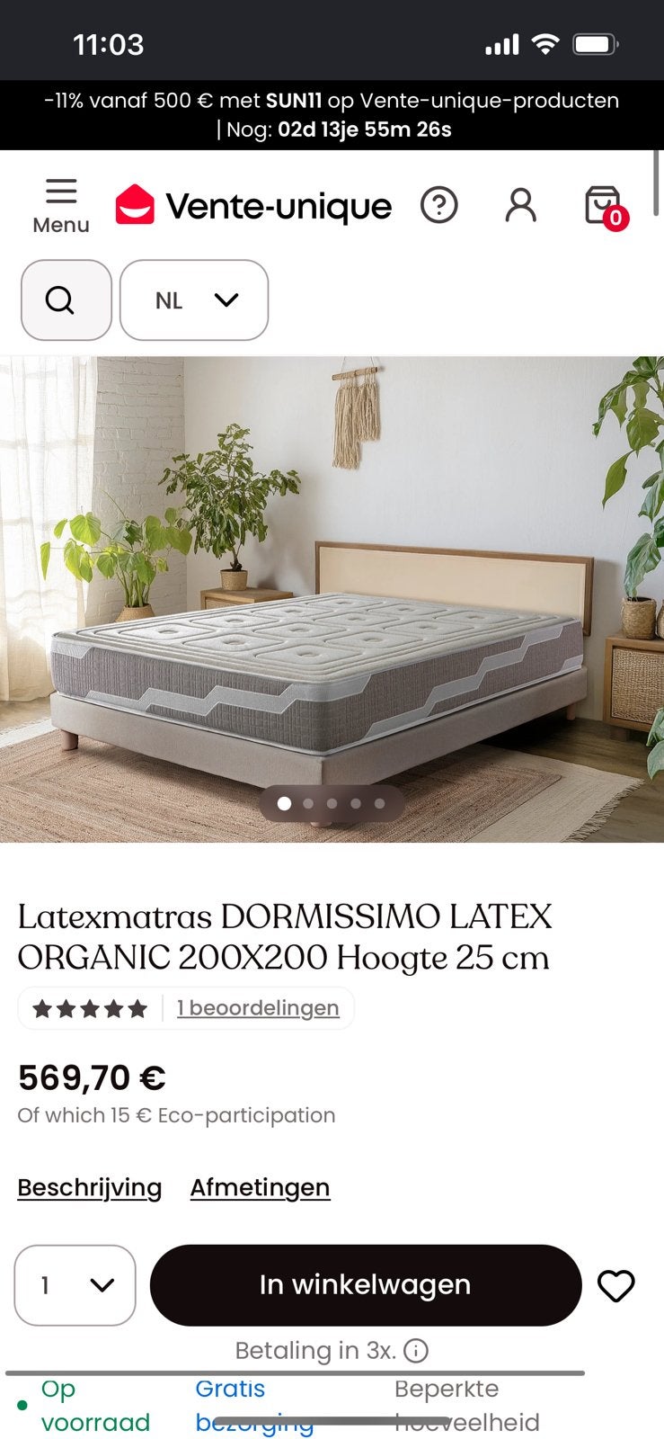 Nieuw Matras – 200x200 cm (Hoogte 25 cm), Ophalen, Nieuw, Tweepersoons