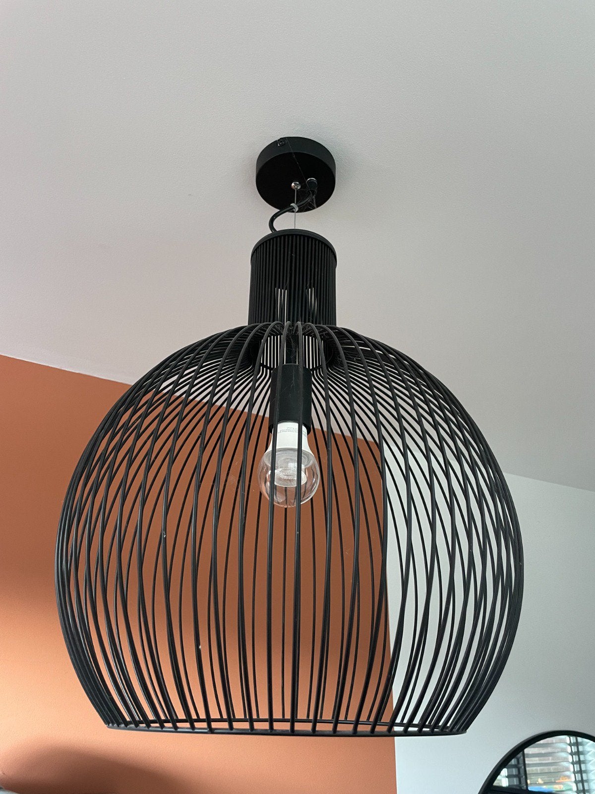Hanglamp rond zwart metaal, Ophalen, Zo goed als nieuw, Metaal, E27 (groot)