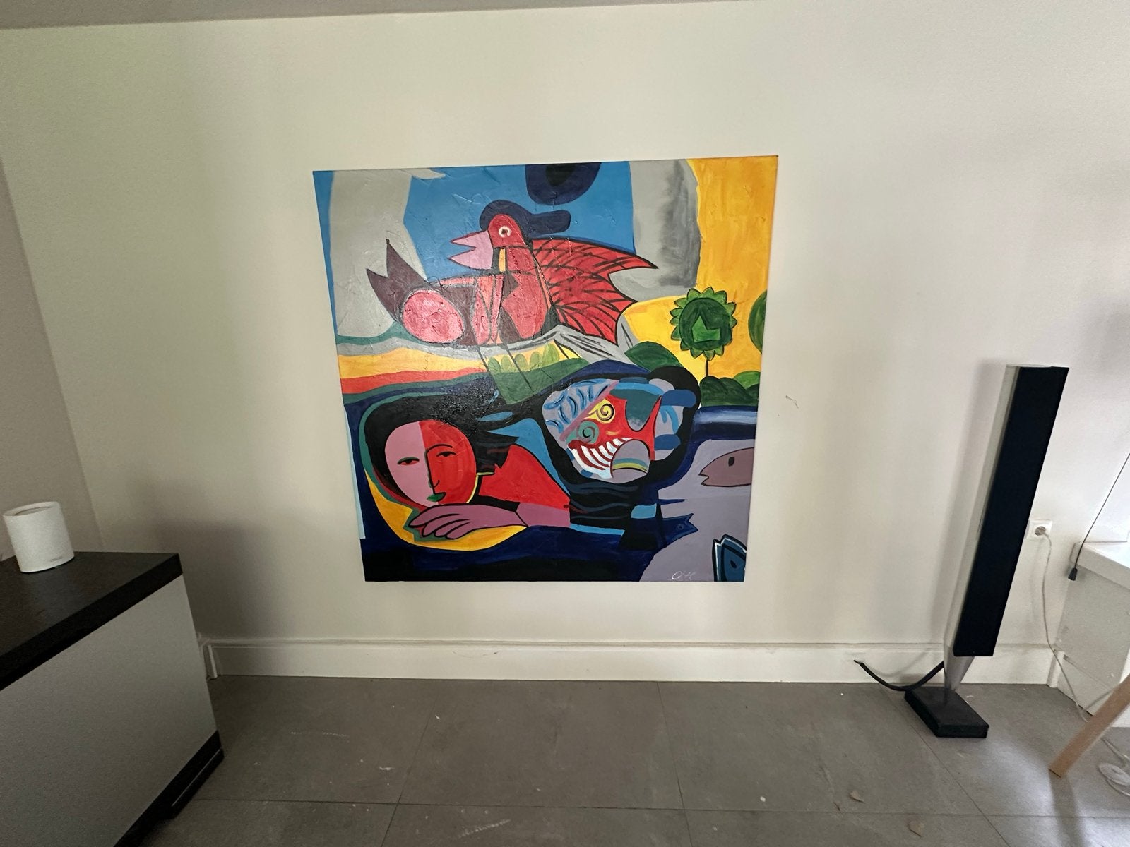 Modern schilderij: Abstracte figuren en dieren, Ophalen, Figuren, Handgeschilderd, Overige materialen