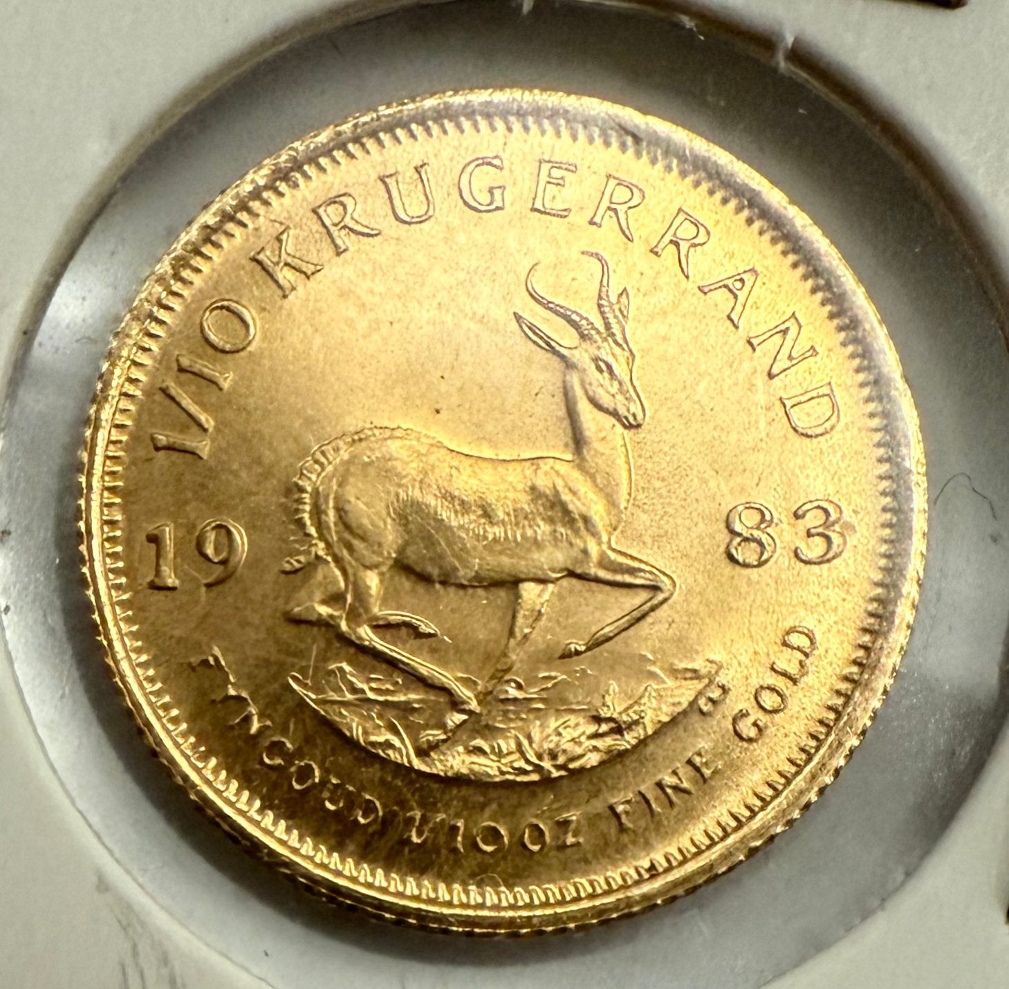 1/10oz 1983 Krugerrand - South African Mint / 916 Goud, Ophalen of Verzenden, Zuid-Afrika, Goud