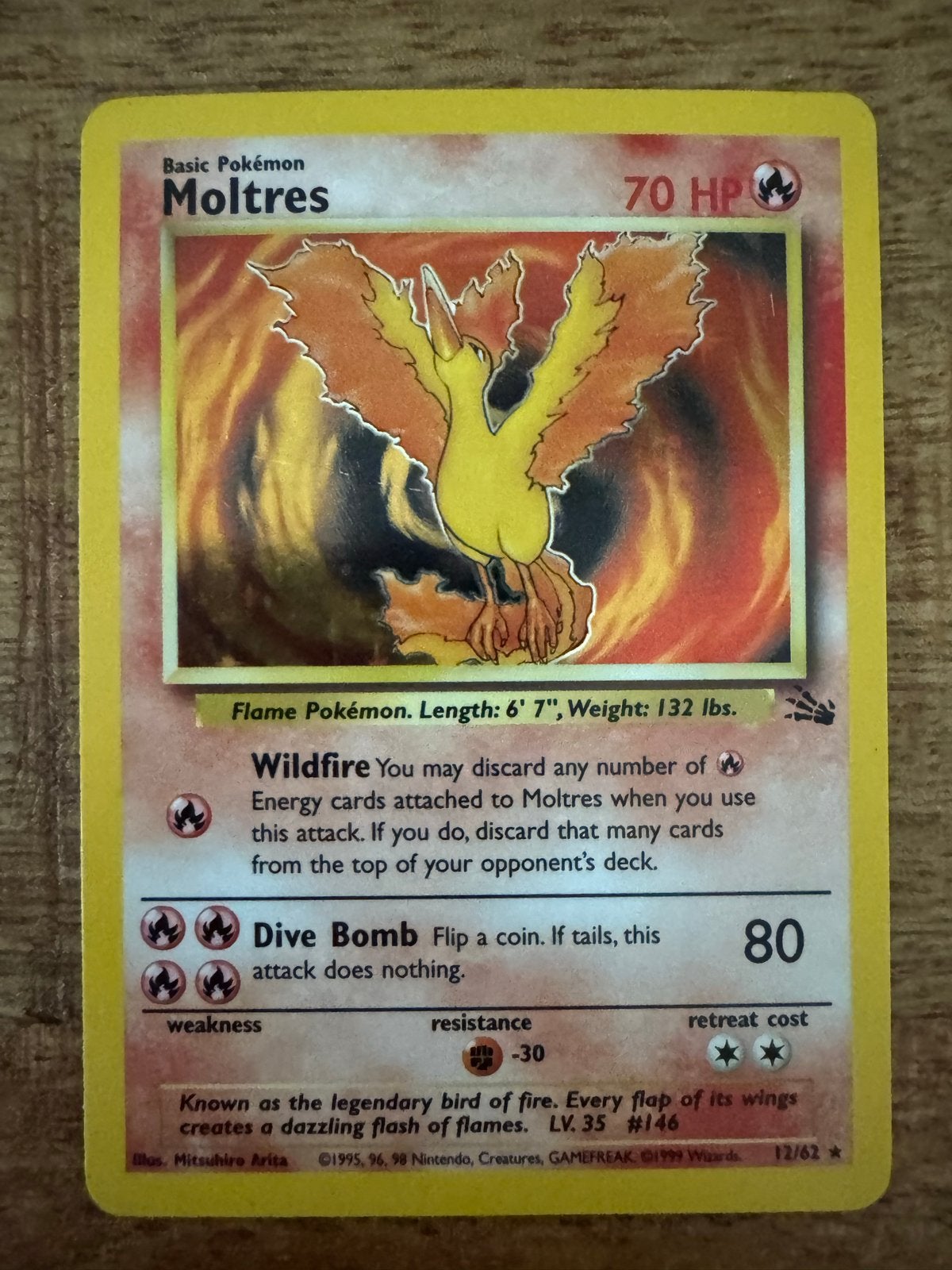 Moltres Pokémon kaart (12/62) - Fossil Set, Ophalen of Verzenden, Losse kaart, Foil