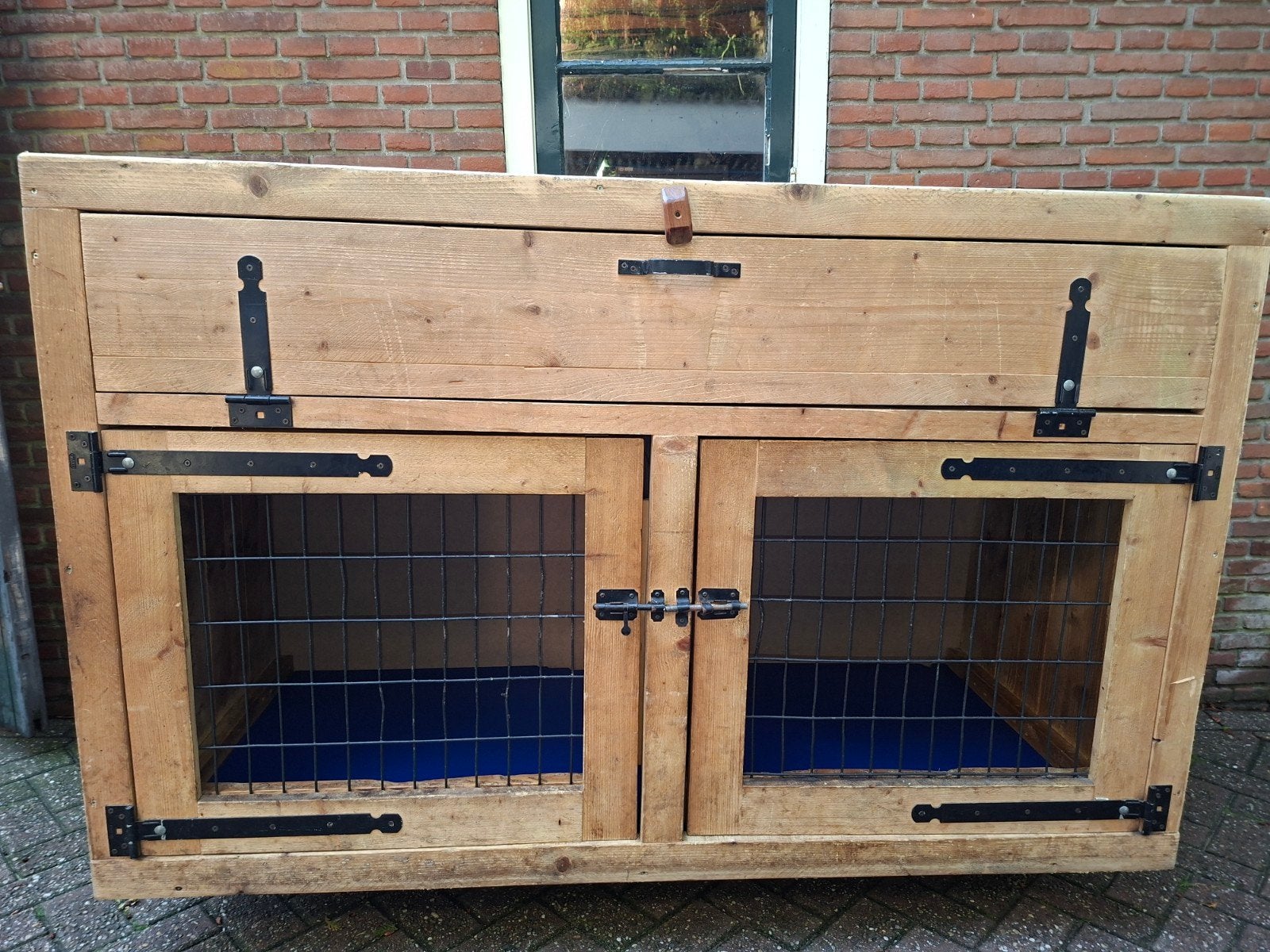 Houten hondenbench voor 2 honden incl opbergruimte, Dieren en Toebehoren, Hondenbenches, Ophalen, Gebruikt