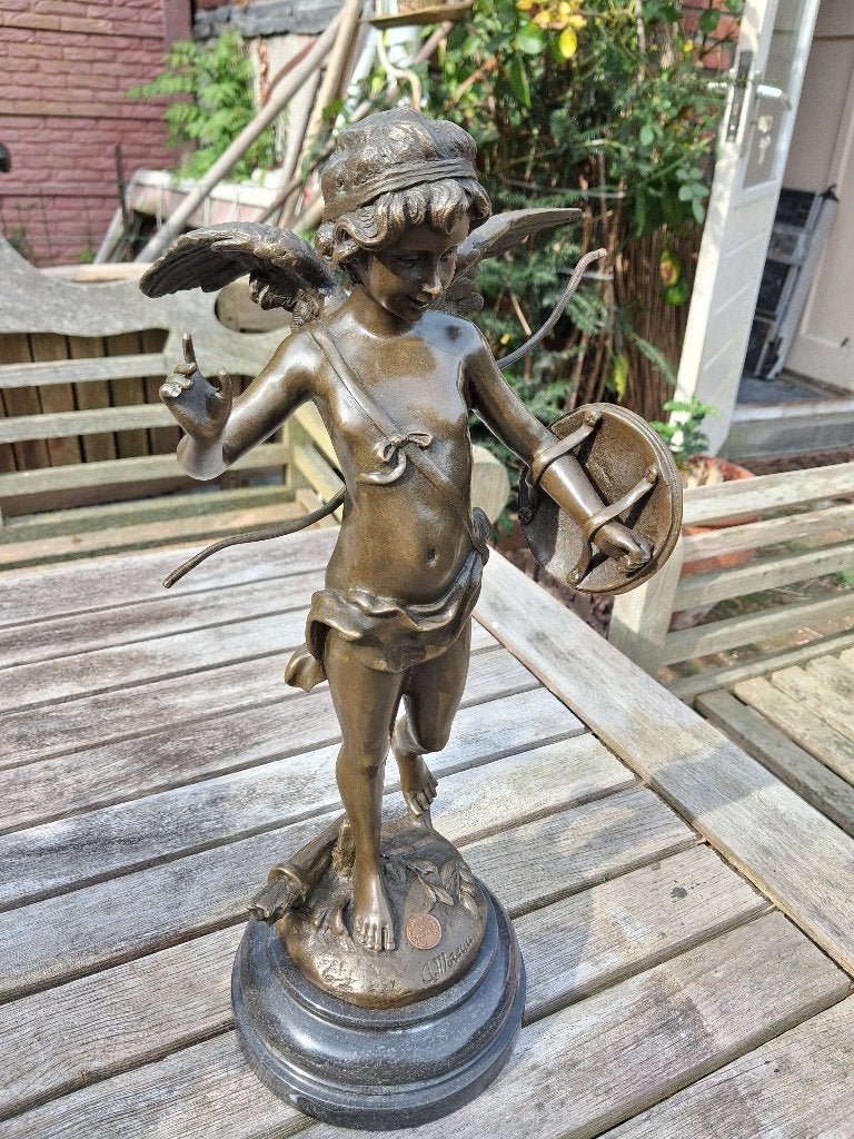 Groot Bronzen Beeld "Cupido" gesigneerd A. Moreau, Antiek en Kunst, Art nouveau, Ophalen of Verzenden, Brons, 20 - 50 cm