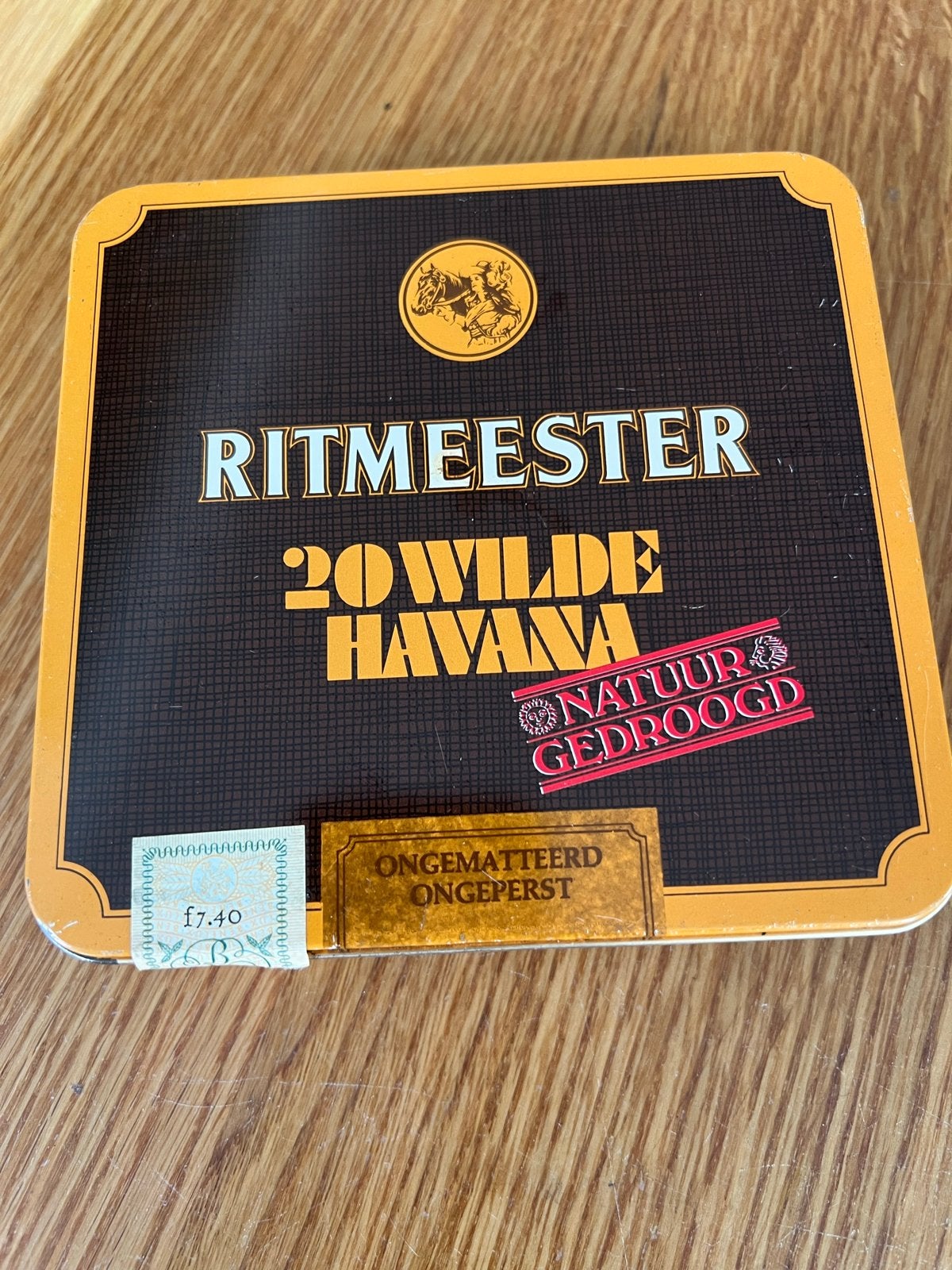 Vintage Ritmeester 20 Wilde Havana Sigarenblik, Ophalen of Verzenden, Gebruikt, Tabaksdoos of Verpakking