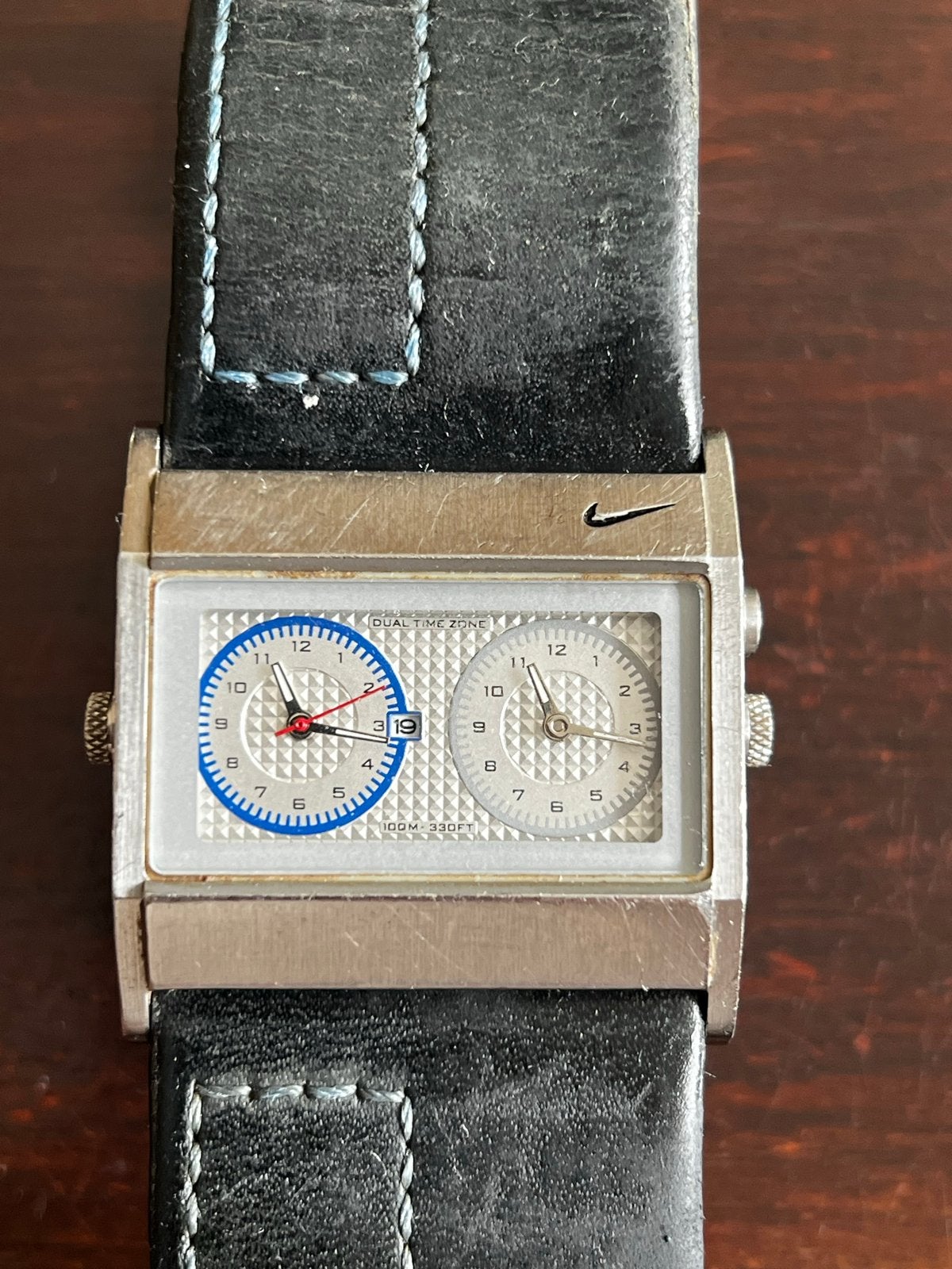 Nike Dual Time Zone Horloge - Zwart Leer, Staal, Polshorloge, Ophalen, Overige merken