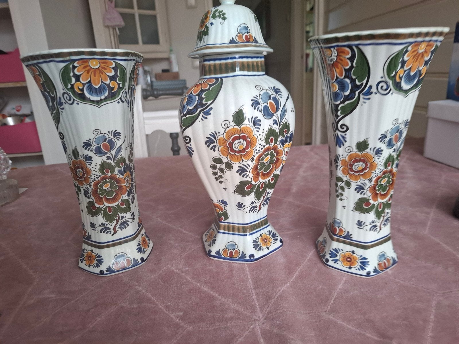 Delfts polychroom handwerk vazen set, Antiek en Kunst, Ophalen of Verzenden