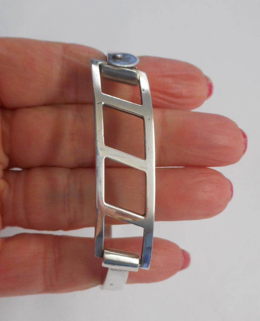 Zilveren vintage unisex armband met aparte sluiting nr.1182, Verzenden, Zo goed als nieuw, Zilver, Zilver