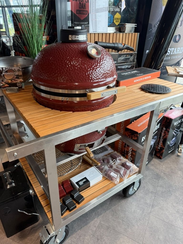 SHOWROOMMODEL | Monolith Classic Pro Red 2.0 Kamado + Buggy, Tuin en Terras, Ophalen, Nieuw, Monolith, Met accessoires