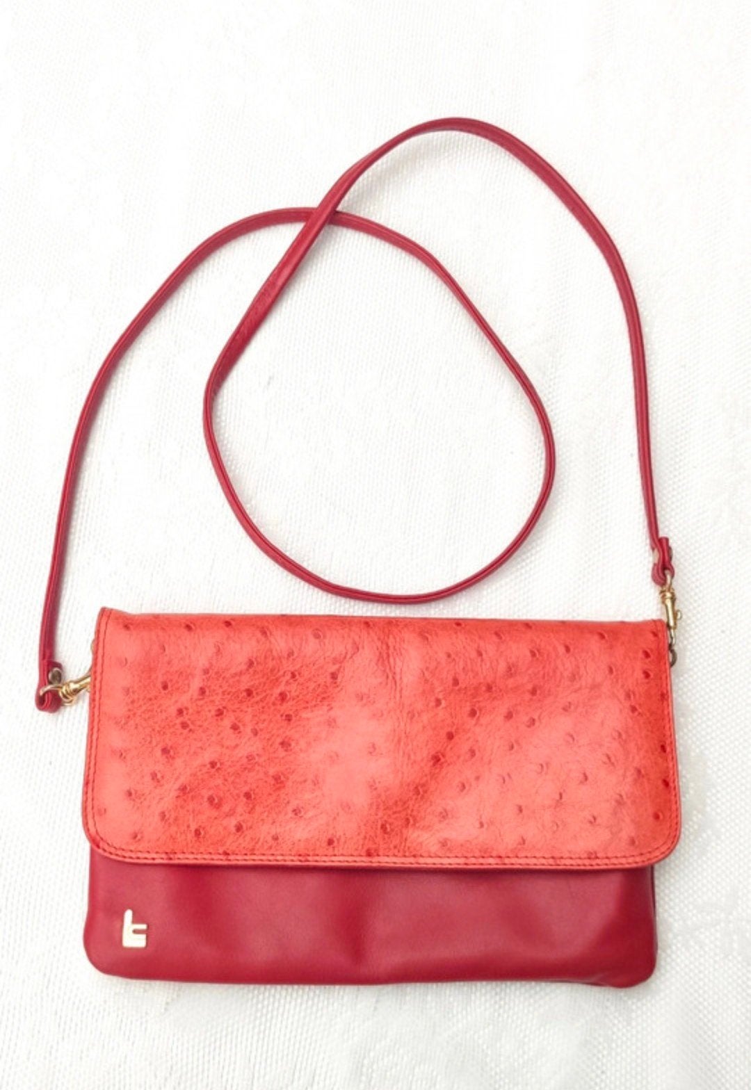 Vintage koraal rood leren tas, 80's, Ophalen of Verzenden, Zo goed als nieuw, Rood, Schoudertasje