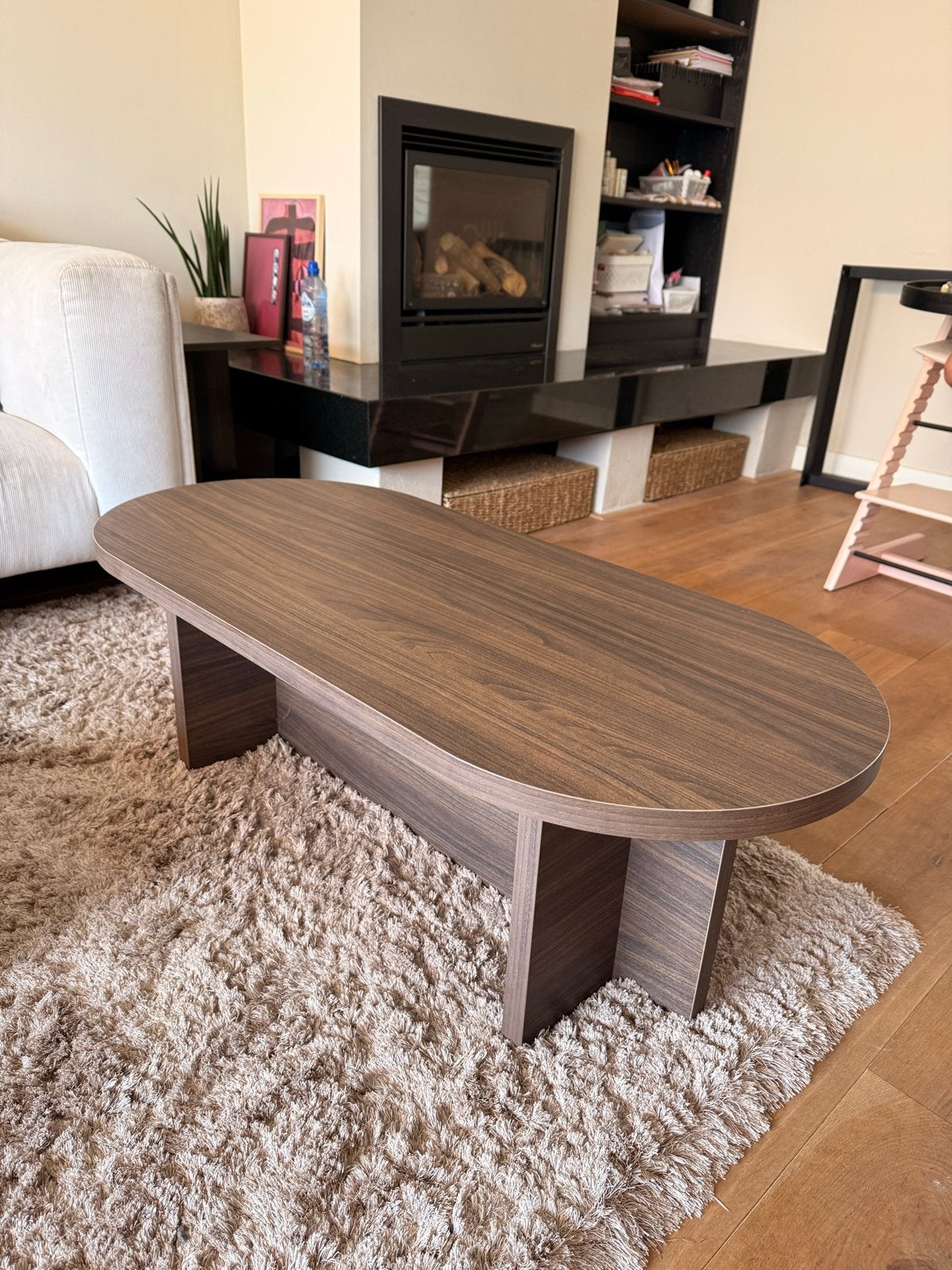 Deense Ovale Japandi stijl salontafel - Zo goed als nieuw, Ophalen, 100 tot 150 cm, 50 tot 100 cm, Zo goed als nieuw