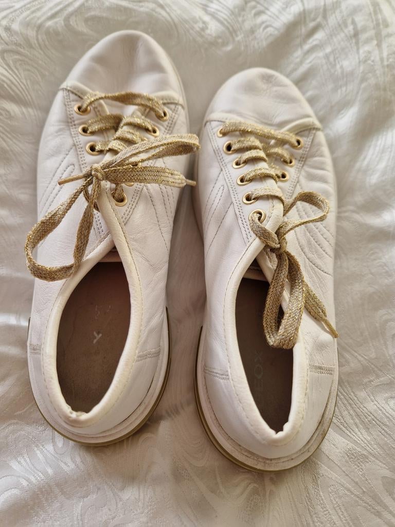 Geox sneakers wit met gouden veters, Ophalen of Verzenden