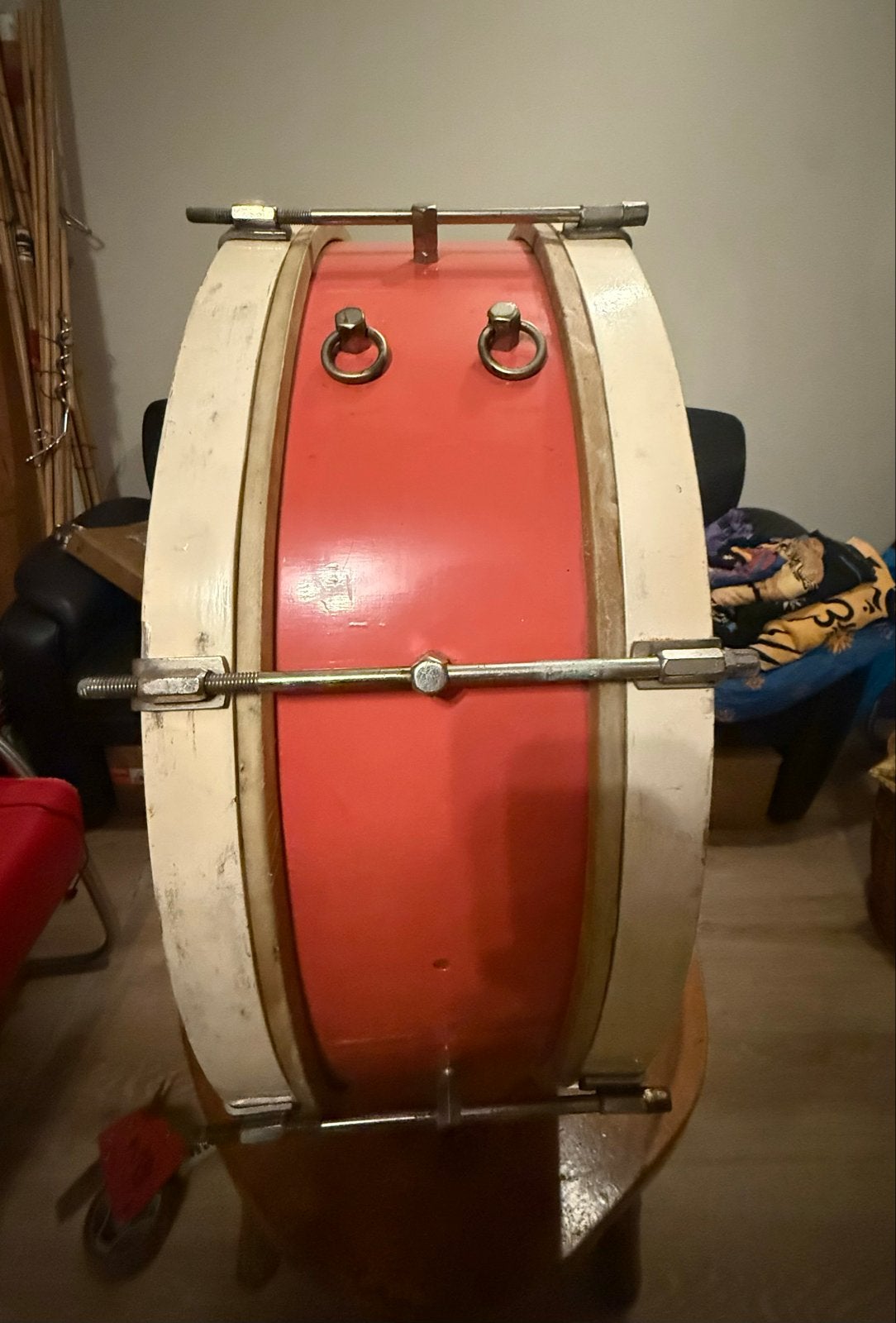 Vintage Bassdrum / Grote Trommel - Rood/Wit, Ophalen, Gebruikt, Overige merken