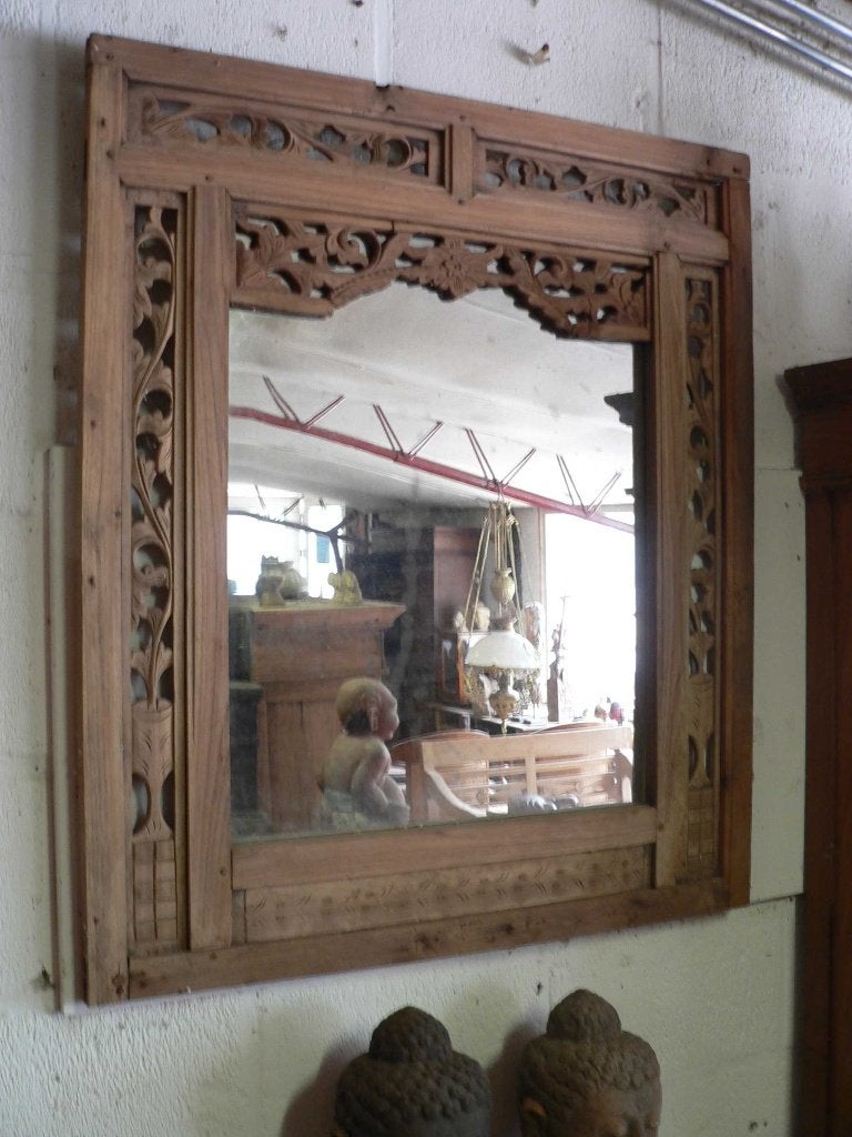 Spiegel JS7 uit Indonesie Indie Java houtsnijwerk kunst bali, Ophalen of Verzenden