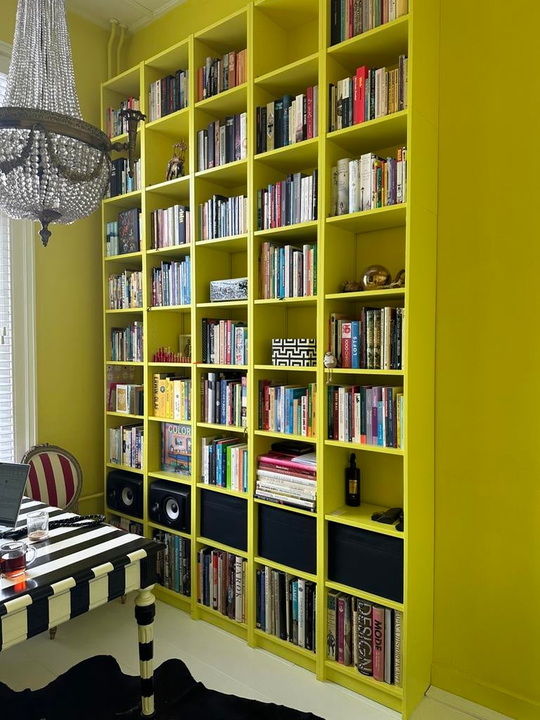 Billy boekenkast (knalgeel gespoten), Ophalen, 200 cm of meer, Zo goed als nieuw, 200 cm of meer
