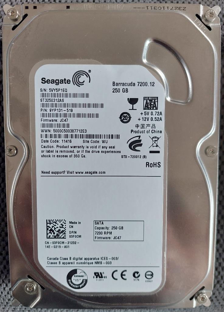 Seagate Baracuda 7200.12 250 GB, Computers en Software, Harde schijven, Intern, Gebruikt, 250 GB, Ophalen of Verzenden