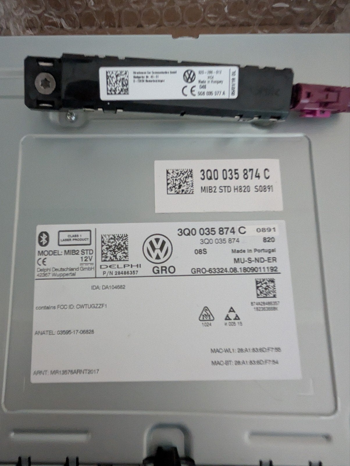 VW MIB2 STD 3Q0 035 874 C DAB+ unit, Auto diversen, Autoradio's, Gebruikt, Ophalen of Verzenden