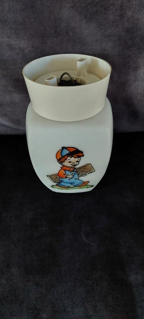 Vintage bol plafonnière met mannetje, Ophalen of Verzenden, Gebruikt, Glas, Vintage, Retro, Jaren '70