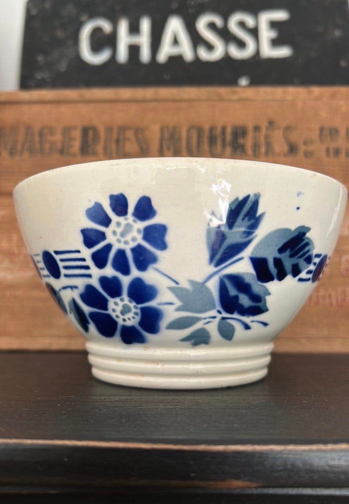 Franse spoelkom digoin bloem grijs / blauw, Verzenden