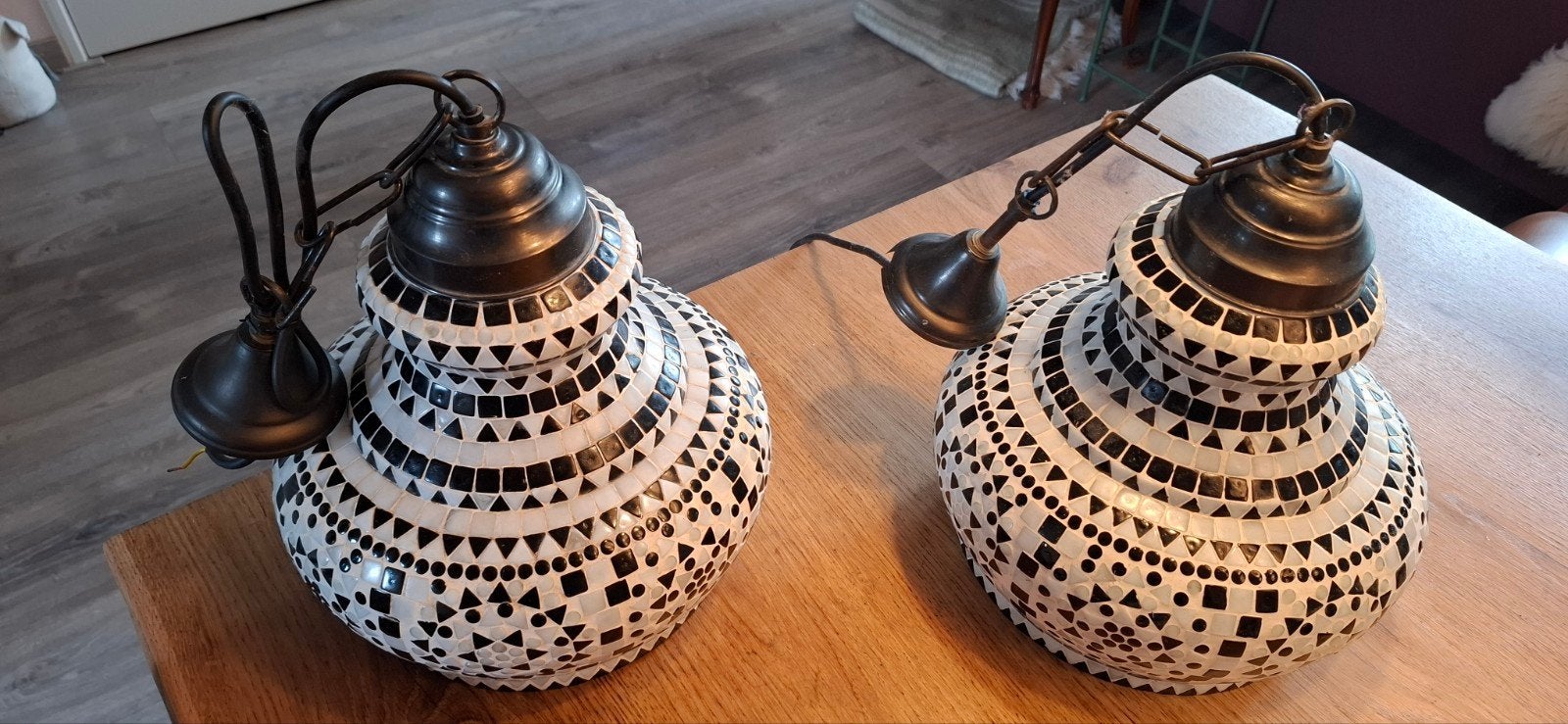 Mozaiek lampen 2x, E27 (groot), Zo goed als nieuw, Ophalen, Glas