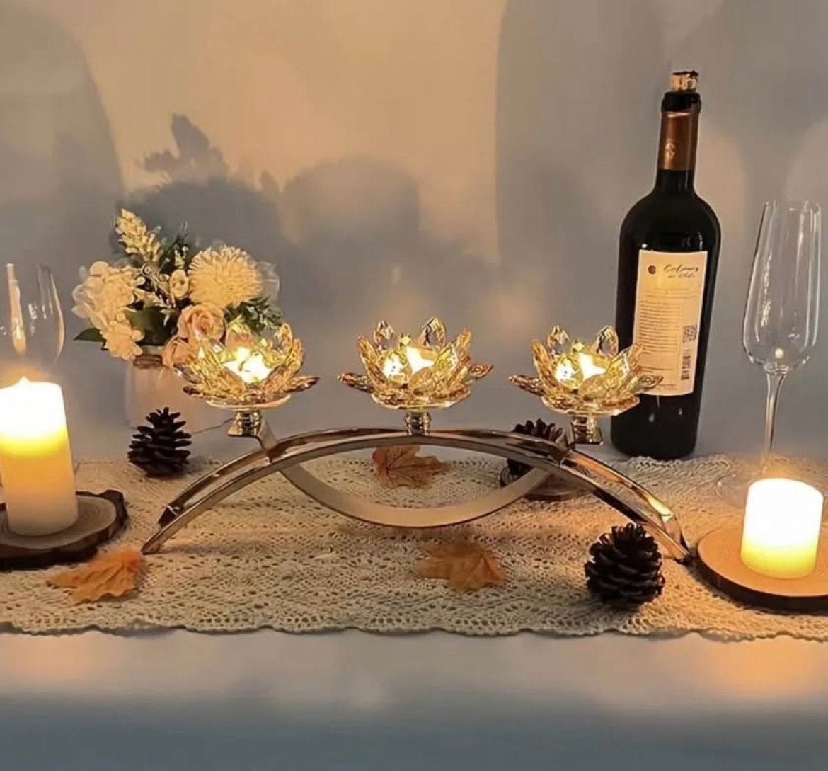Luxe Kristallen Lotus Kandelaar - 3-lichts, Overige merken, Nieuw, Ophalen of Verzenden, Metaal