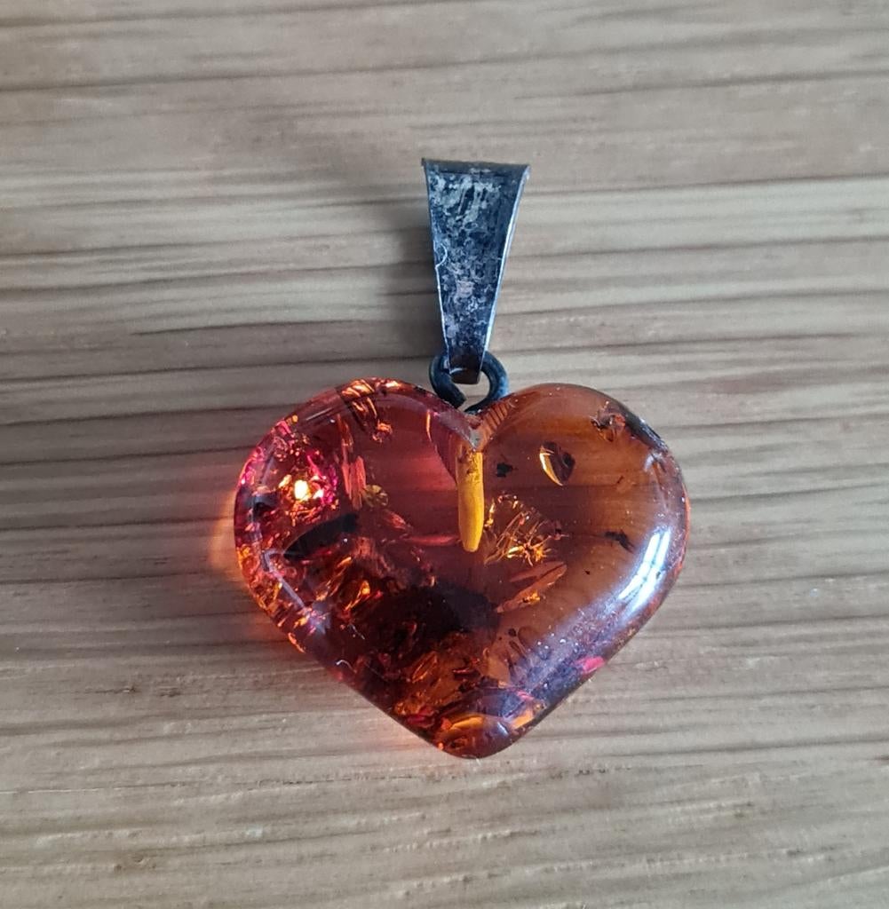 Prachtige hanger - barnsteen met insecten - zilver 925, Sieraden, Tassen en Uiterlijk, Antieke sieraden, Ophalen of Verzenden