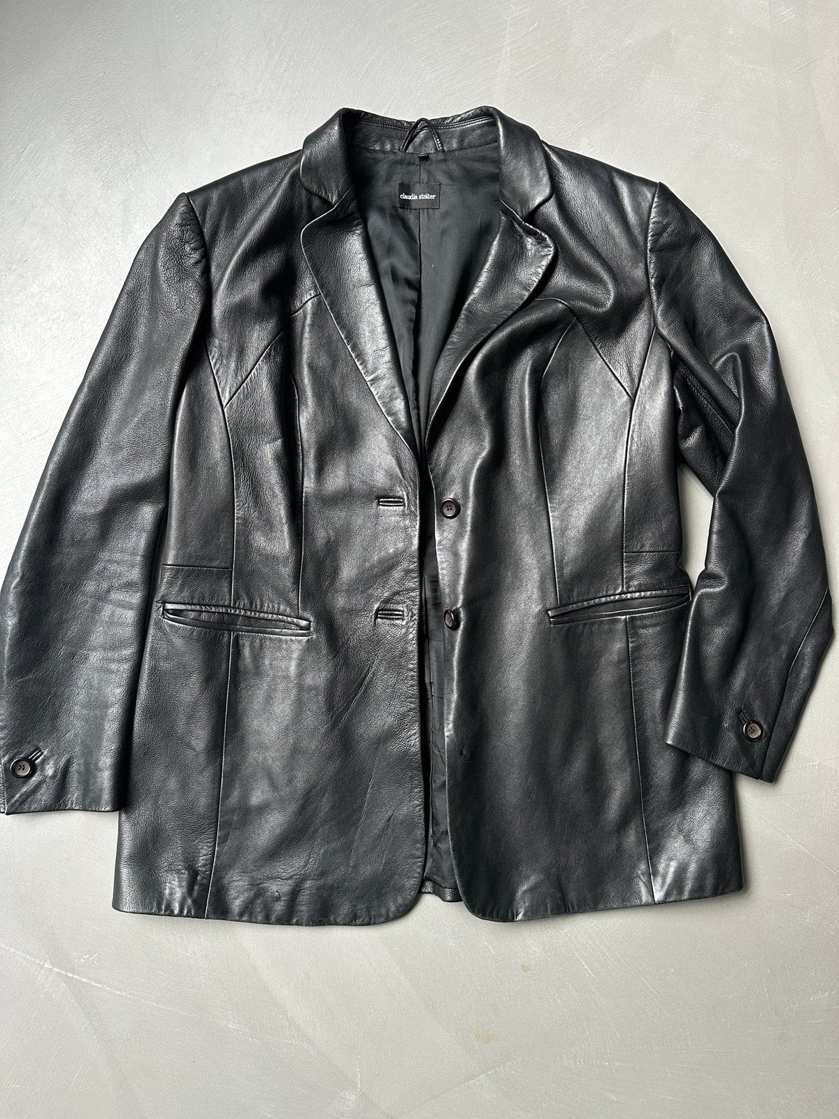Leren blazer Claudia Sträter, Zwart, Maat 42/44 (L), Ophalen of Verzenden, Zo goed als nieuw