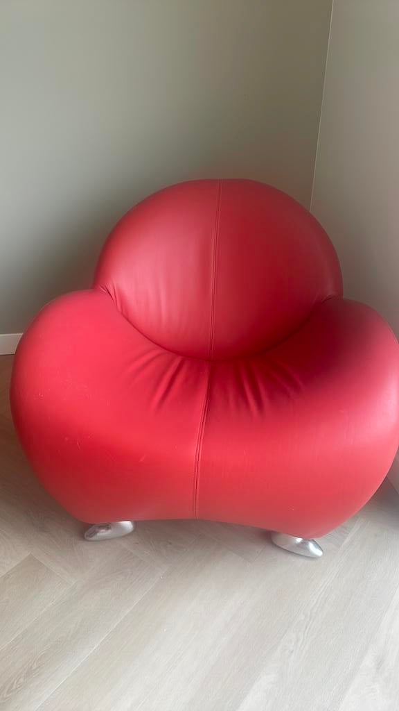 Leolux Papageno 2x rood leer, Ophalen, Gebruikt, 75 tot 100 cm, Leer