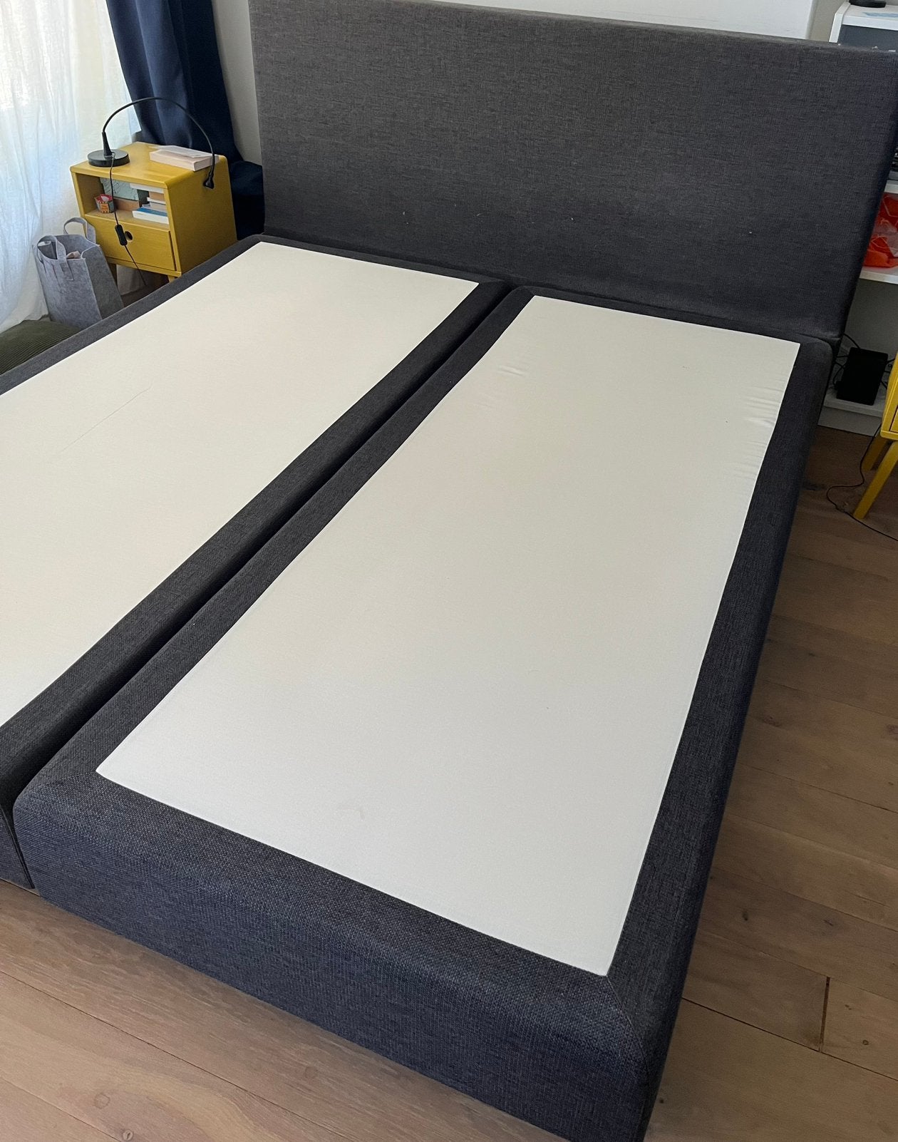 Boxspring 2.00 x 1.80 antraciet, Ophalen, Gebruikt, Tweepersoons, 180 cm