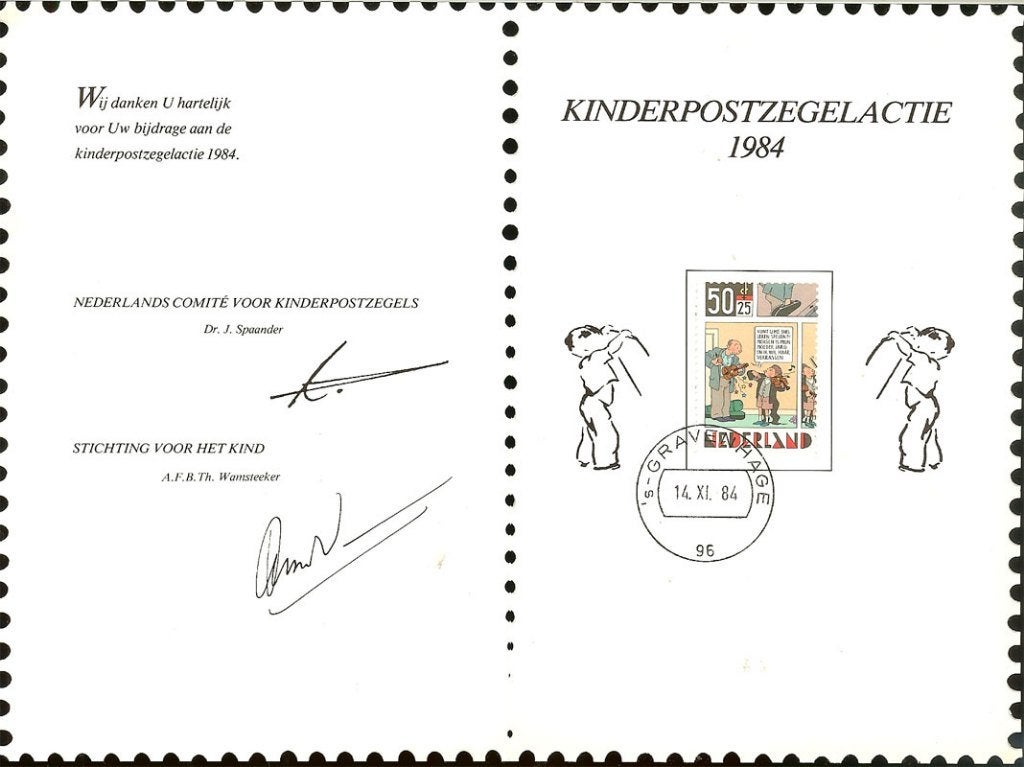 Kinderpostzegelaktie 1984 bedankkaart met gestempelde, Ophalen of Verzenden, Voor 1920