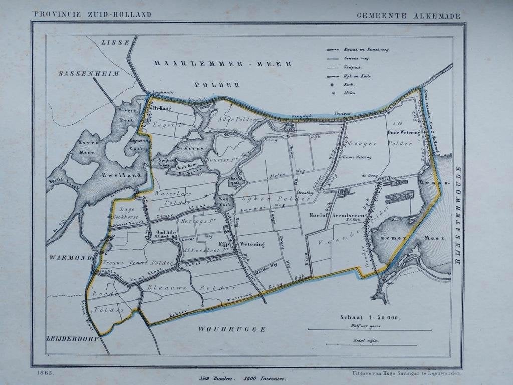 AG6 / Litho van J. Kuyper uit 1865 van Alkemade ZH, Ophalen of Verzenden