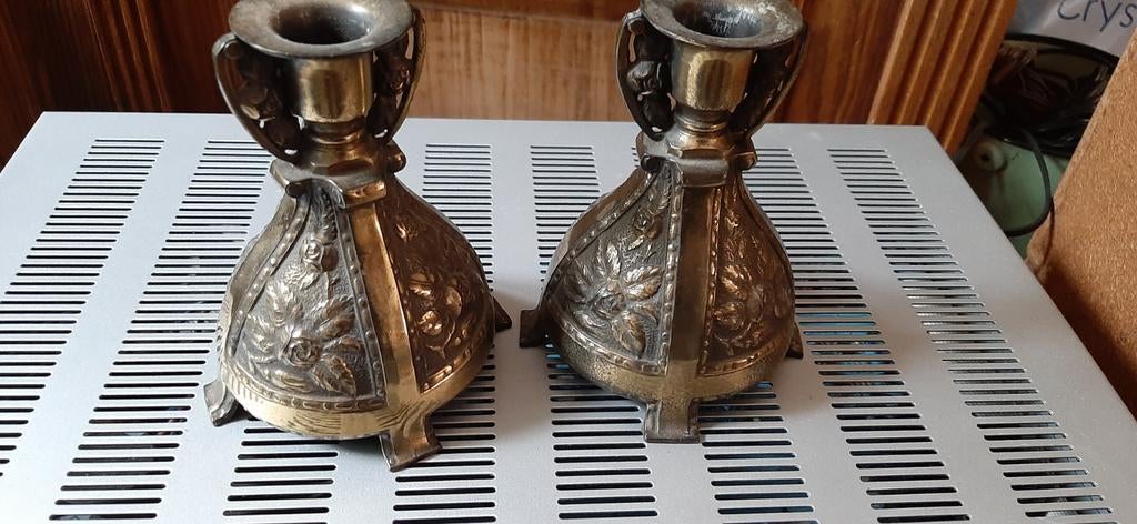Antieke Bronzen Kandelaars, Ophalen of Verzenden, Koper of Brons