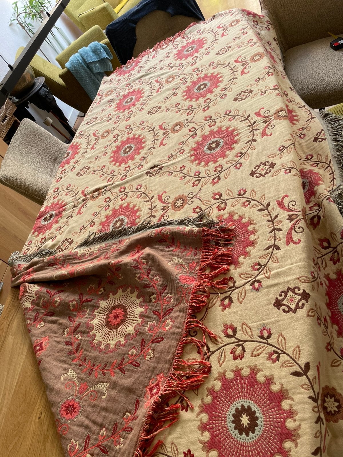 Boho plaid sprei omkeerbaat  100% katoen 200x150  zgan, Ophalen, Zo goed als nieuw, Rechthoek