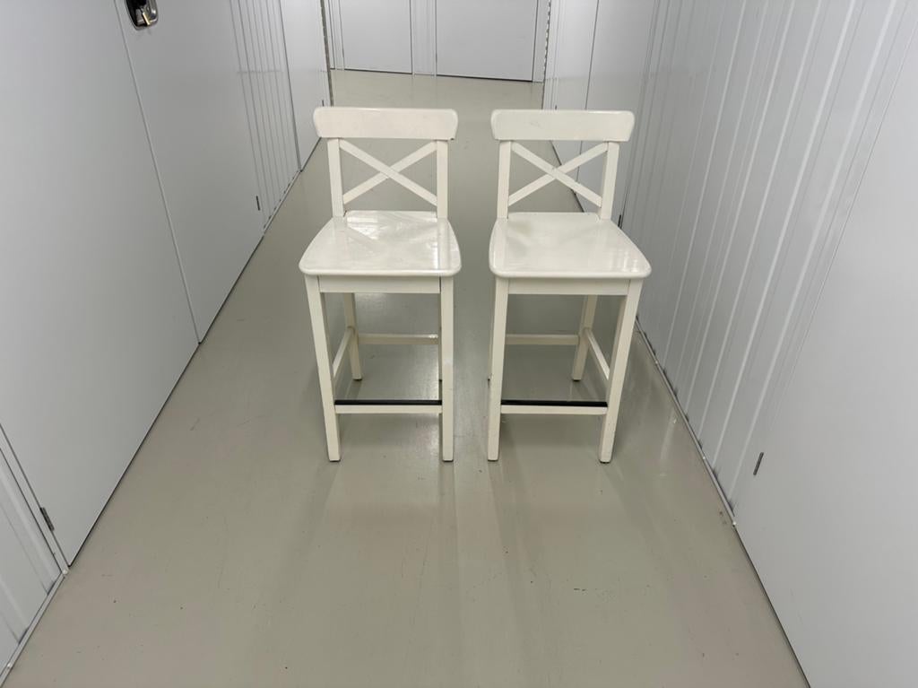 2x witte houten barkruk, Ophalen, Gebruikt, 60 tot 90 cm, Hout