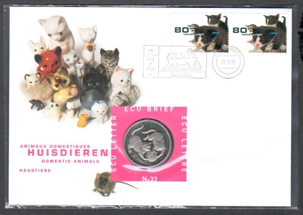 Penning - Ecu Brief 33 - HUISDIEREN - 1998., Ophalen of Verzenden, Overige materialen, Nederland