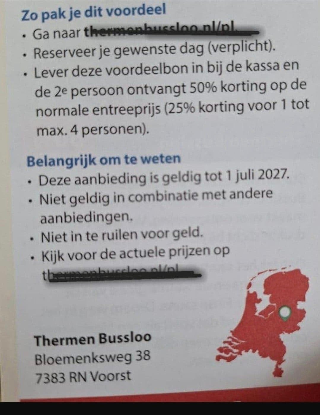 thermen sauna Bussloo 25 tot 50% korting, Tickets en Kaartjes, Twee personen, Kortingsbon, Spa of Sauna