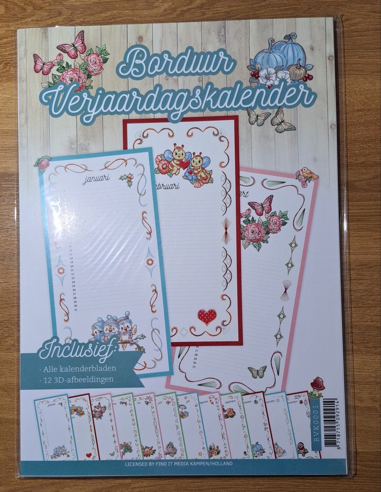 Borduur Verjaardagskalender met 3D plaatjes, Hobby en Vrije tijd, Ophalen of Verzenden, Nieuw, Overige thema's, Overige typen
