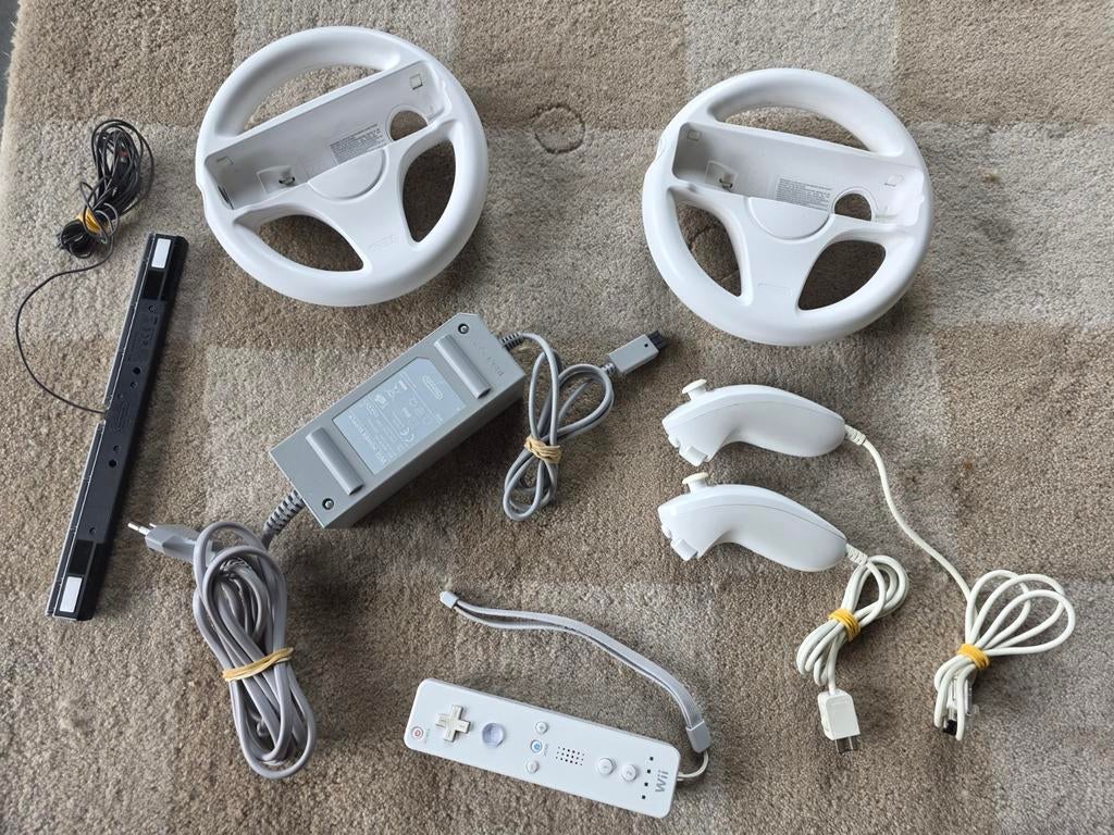 Wii Stuur, Nunchucks, Sensorbalk, Adapter, Spelcomputers en Games, Nintendo, Nintendo, Gebruikt, Met stuurtje