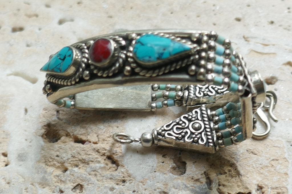 Tibetaanse Zilveren Armband, Verzenden, Nieuw, Met edelsteen, Zilver