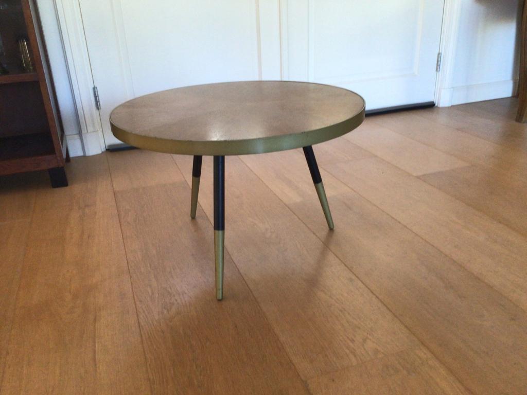 Vintage style koffietafel Denise ingelegd hout goud zwart, Ophalen, 50 tot 100 cm, Rond, 50 tot 100 cm