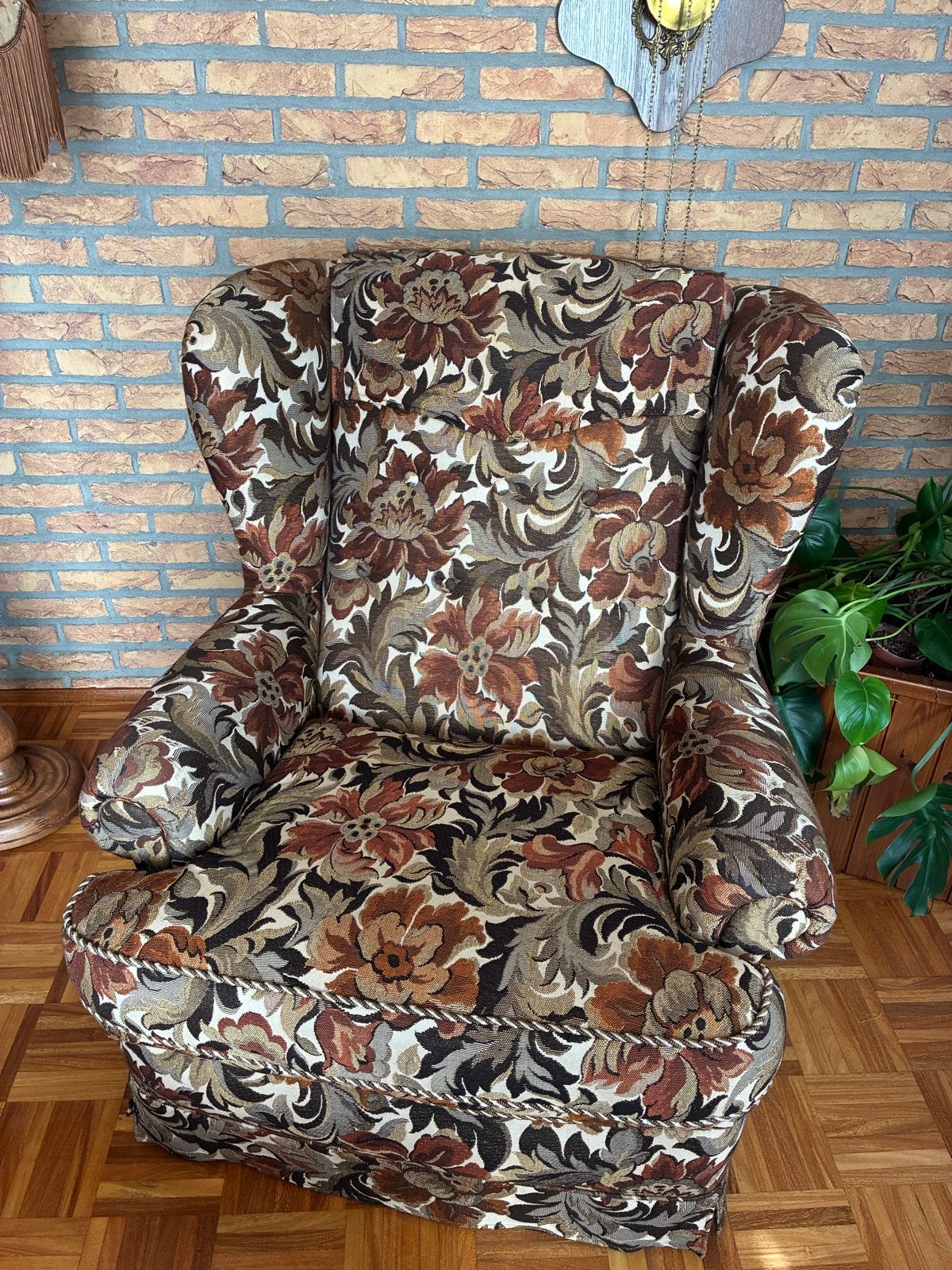 Vintage Fauteuil met Bloemenprint - Aardetinten, Ophalen of Verzenden, Zo goed als nieuw, Stof
