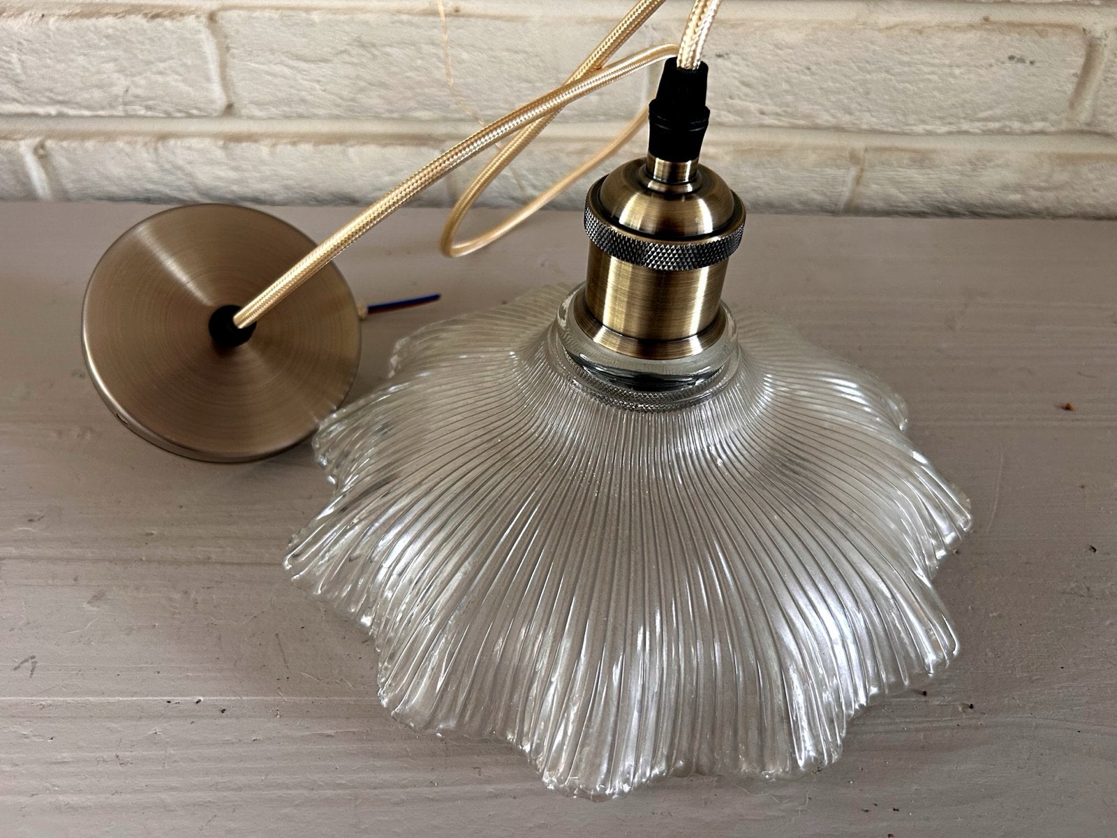 Holophane hanglamp ø23cm - Jaren '70 vintage, Huis en Inrichting, Ophalen of Verzenden, Gebruikt, Glas, E27 (groot)