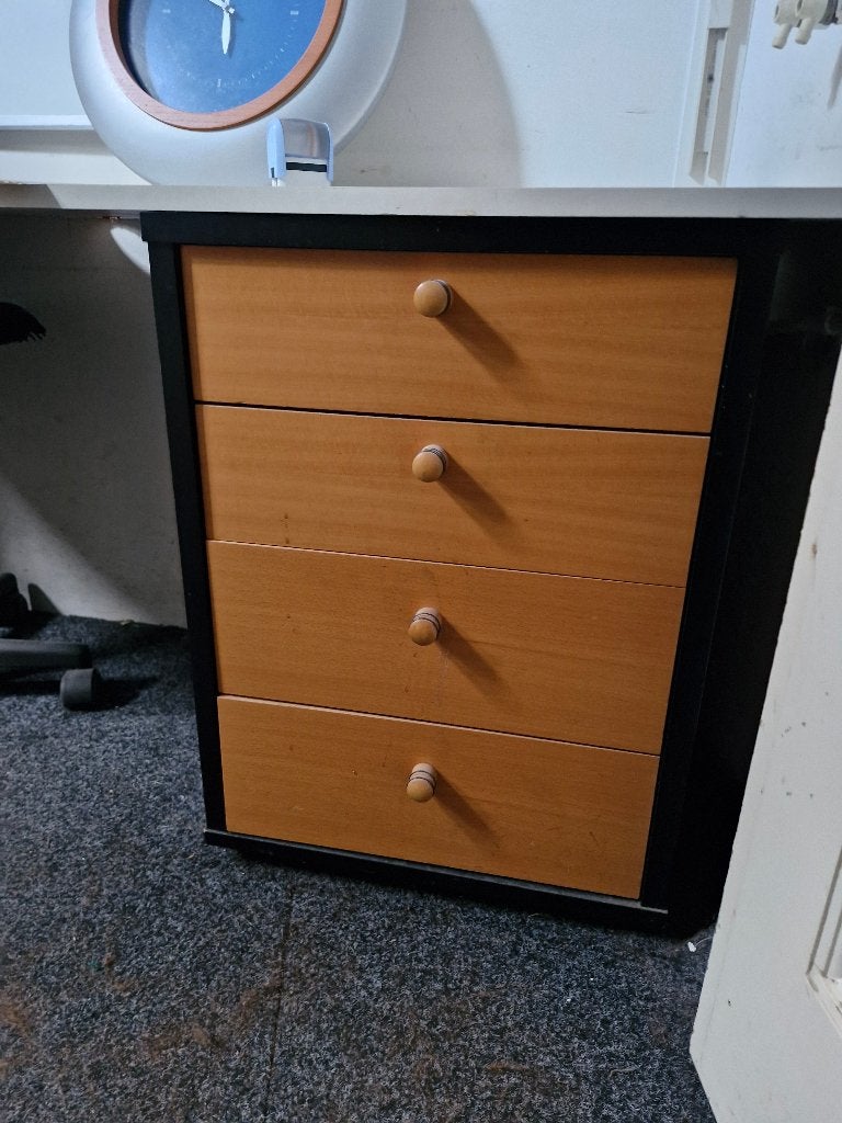 Ladenblok / bureaukast met 4 laden – beukenlook en zwart, Huis en Inrichting, Kasten | Ladekasten, Ophalen, Minder dan 50 cm, Gebruikt