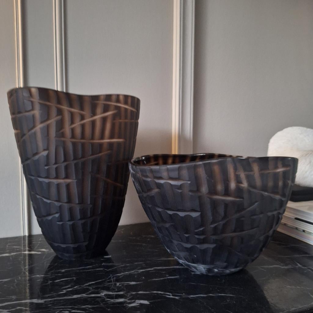 Gave set mat bruine glazen schalen nieuw japandi chique, Nieuw, Ophalen of Verzenden, X, X