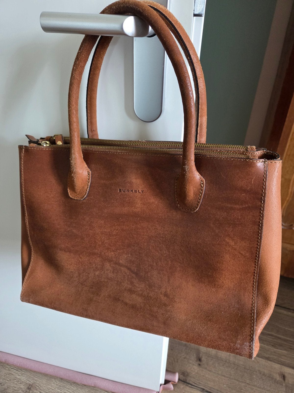 Burkely handtas in cognacbruin suède, Ophalen of Verzenden, Gebruikt, Bruin, Handtas