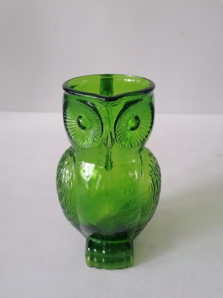 vintage franse glazen schenkkan in de vorm van een uil 21 cm, Ophalen of Verzenden