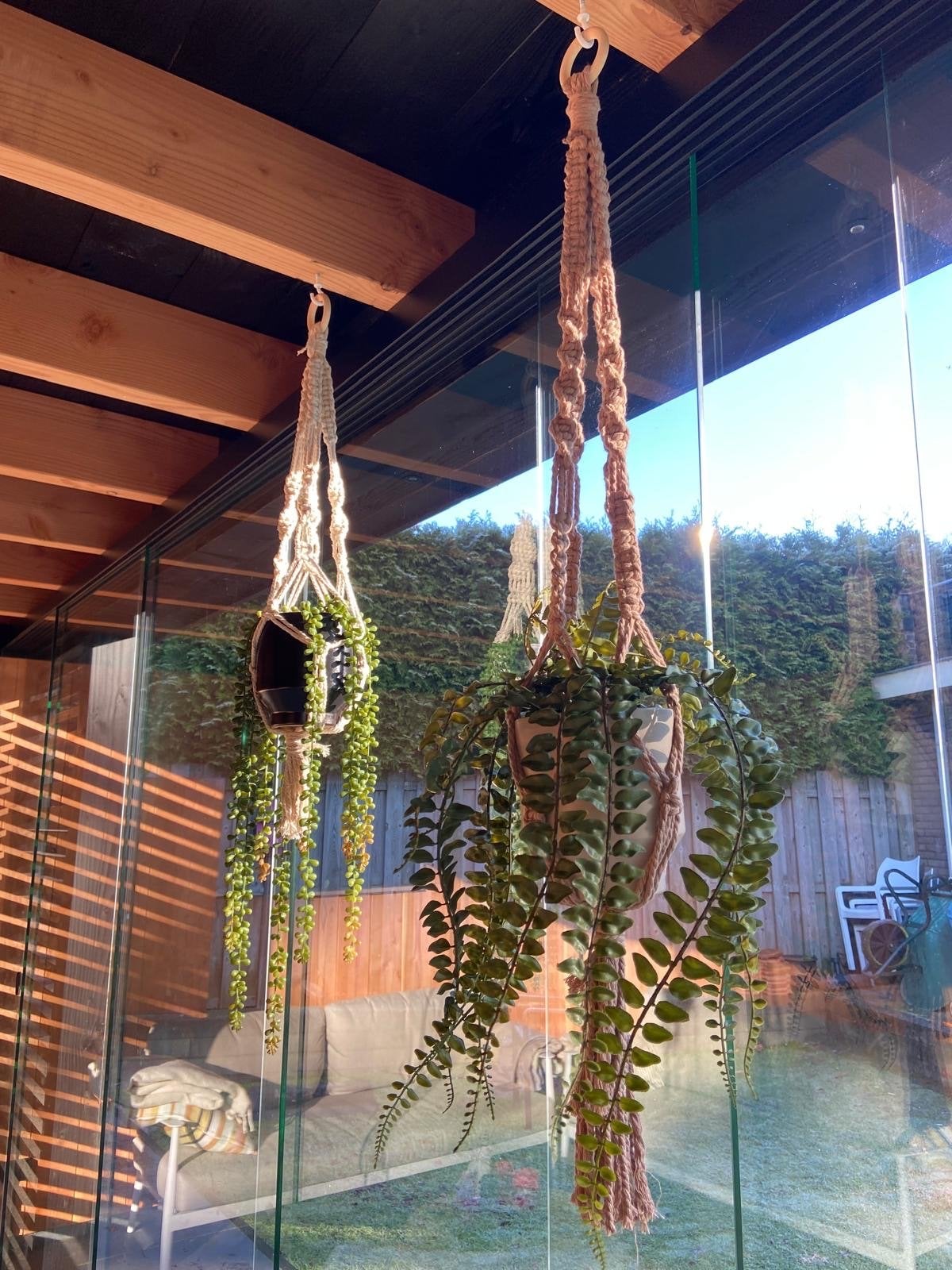 Macramé plantenhangers (set of los), Gebruikt, Beige, Boho, Ophalen of Verzenden