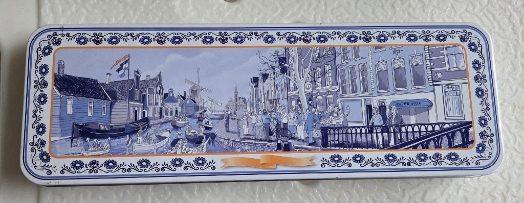 Vintage Delft blauw blikken doos, 30 - 20 - 2 cm, Huis en Inrichting, Woonaccessoires | Overige, Ophalen of Verzenden, Gebruikt
