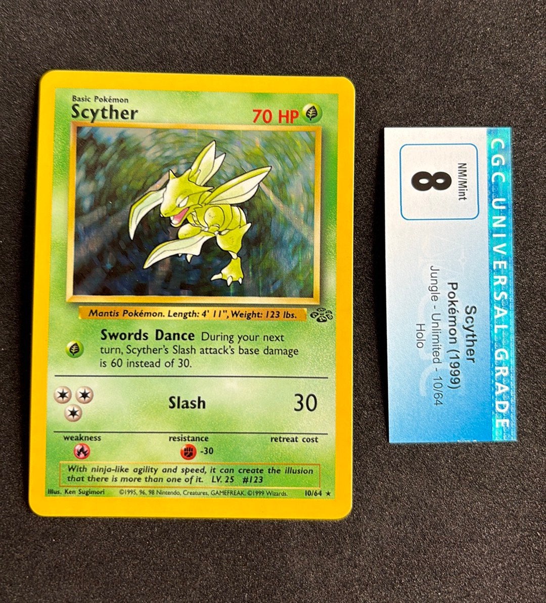 Scyther Jungle Unlimited Holo Pokemon, Ophalen of Verzenden, Zo goed als nieuw, Losse kaart, Foil